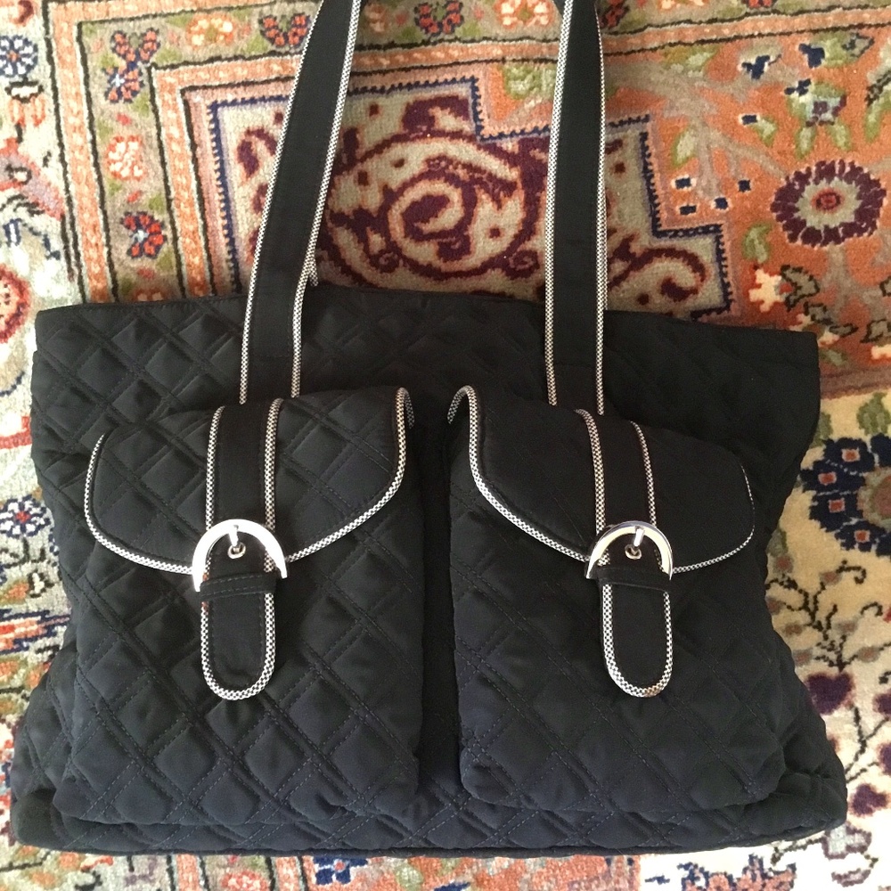 Vera Bradley Trimmed Tote Black MICROFIBER/Quilted